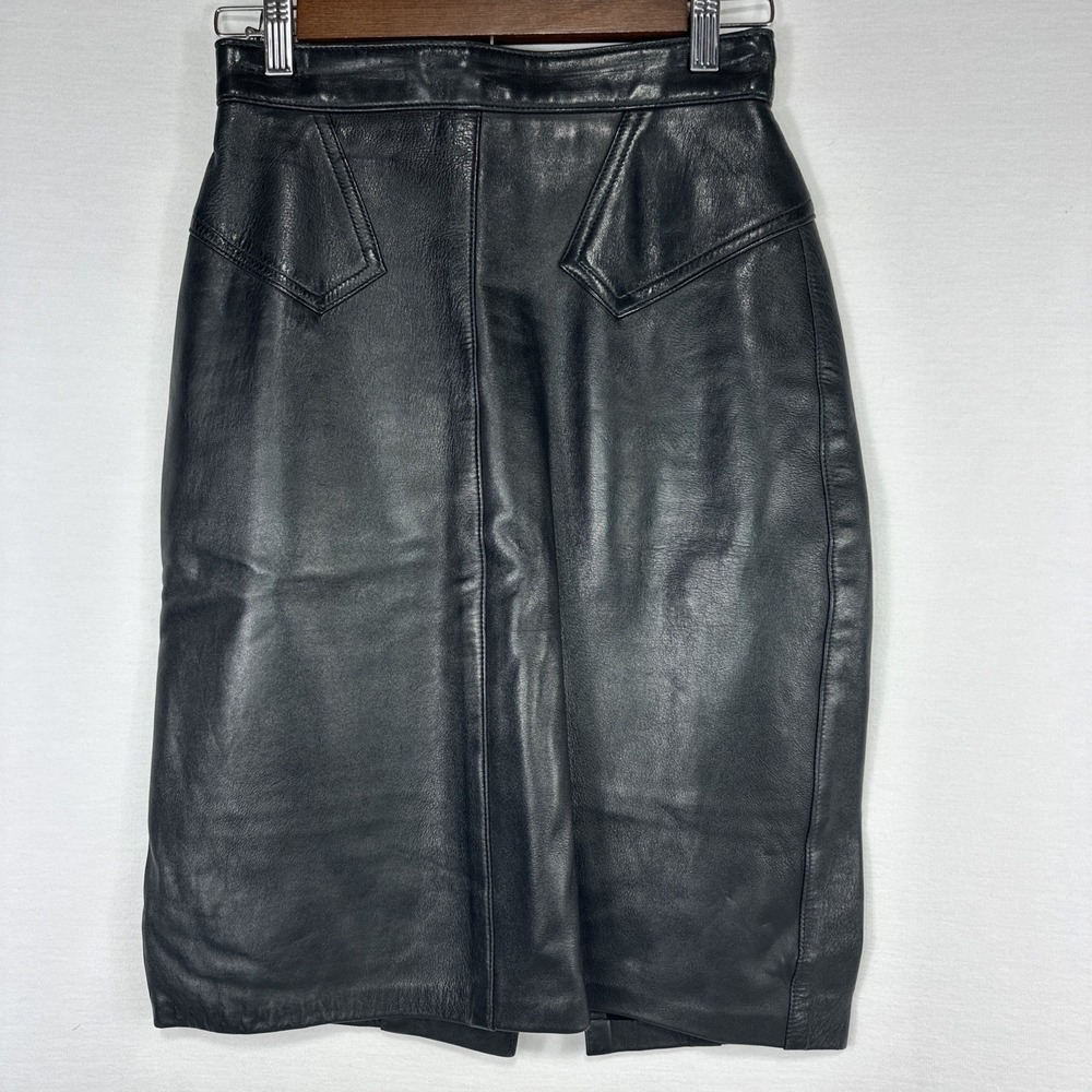 Ann Taylor Vintage Black Leather Pencil Skirt Womens 6 Super‎ Soft Back Slit